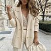Femmes Automne Hiver Manteau Double Boutonnage Couleur Unie Épais Doux Chaud Col Rabattu Cardigan Boutons Poches Mi-Longueur OL Commute Style Lady Jacket