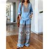 Gentle Temperament Printed Top Set, Classic Bohemian Pattern, Loose Wide-leg Pants for Summer Casual Wear