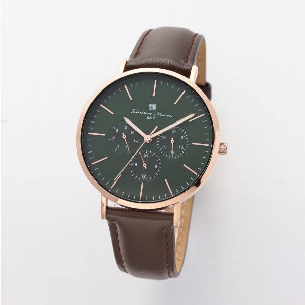 Salvatore Marra Watch, Model SM22102-PGGR, Leather Strap, Date & Day Display, Water Resistant, Authentic Product
