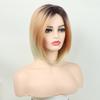 Dark Root Ombre Brown Blonde Short Hair Daily Cosplay Straight Synthetic Wig for Black White Women Heat Resistant Fibre