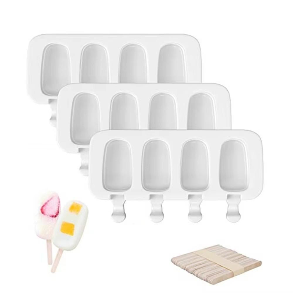 Diy Silicone Popsicle Mold Oval 4 Cell Ice Cream Mold Handmade Ice Cube Tray Summer
