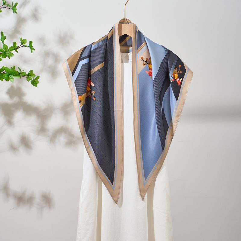 Summer Atmosphere Wearing Belt Waist Seal Twill Silk Simulation Silk Cool Triangle Scarf Cashew Print Women's Silk Scarf