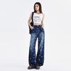 American Retro Washed Flower Straight Jeans Autumn Loose High Waist Wide Leg Pants Women's Korea Dongdaemun