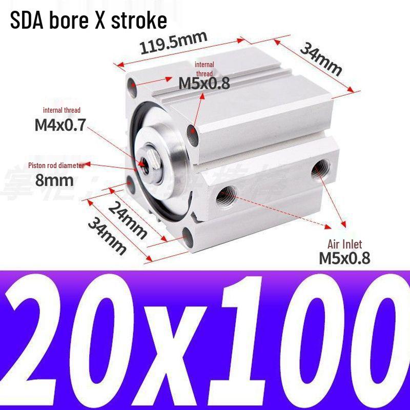 SDA Mini Pneumatic Cylinder, High Thrust, Thin Type, Bore Sizes 20/25/32/40/50