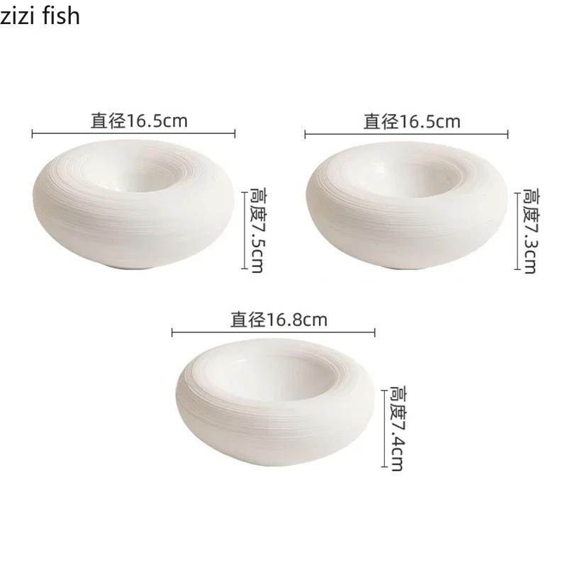 צלחת הגשה קרמית עגולה עבה מרק צלחת חטיפים צלחת סלמון כלי שולחן למסעדה צלחת בידוד דו שכבתית לבנה