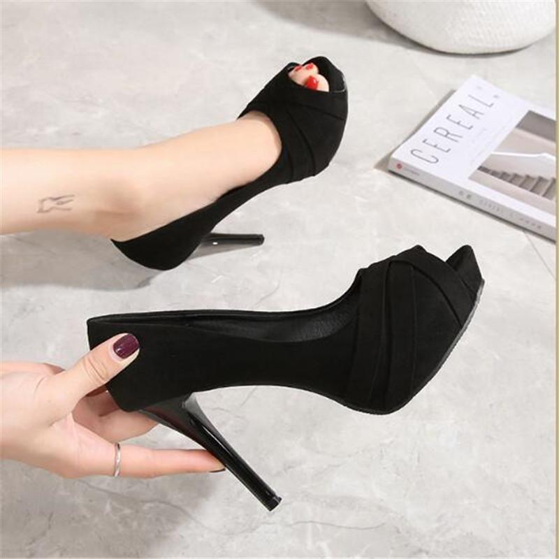 Fashion 2025 New Fashion Platform Women Pumps Concise Solid Flock High Heels 10cm Shoes Women's Peep Toe Shallow Sexy Party Shoes