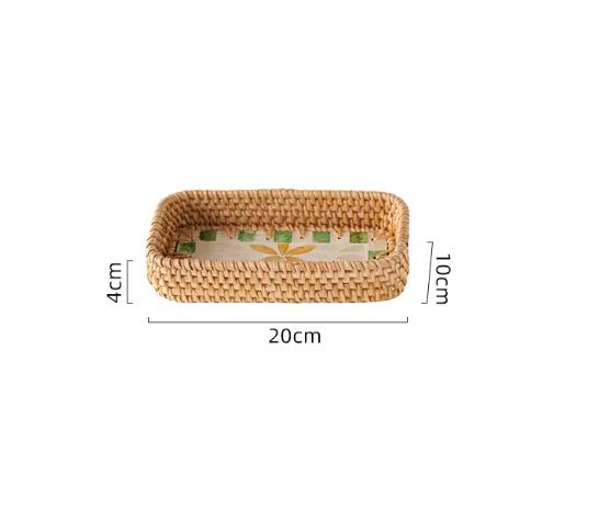 Handcrafted Rattan Pallet Square Hand-woven Rattan Fruit Plate Natural Shell Tray Desktop Storage Container Decorative Tray