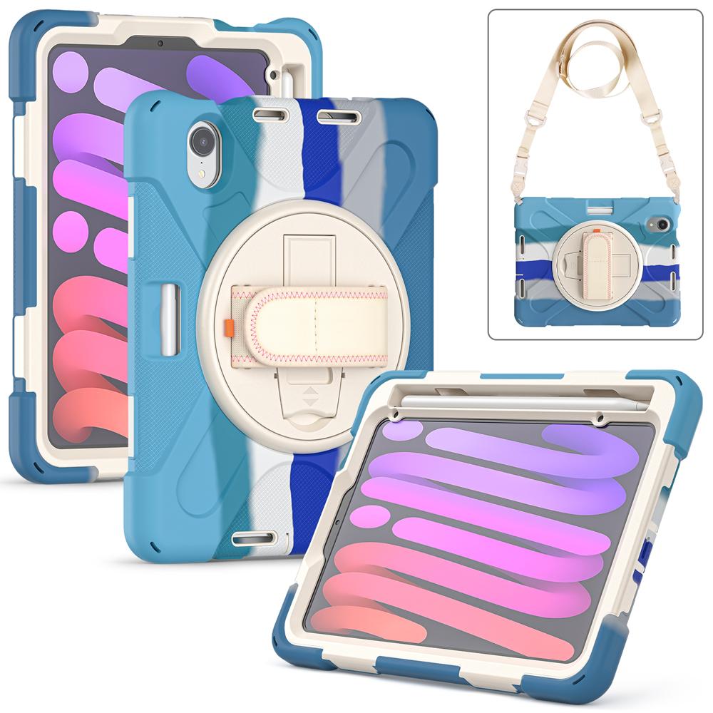Shockproof Tablet Cases for 8.3'' IPad Mini (A17 Pro) 7/6 6th/7th 2024/2021 Case Cover Rotate Hand Strap PC Stand Silicone Shell