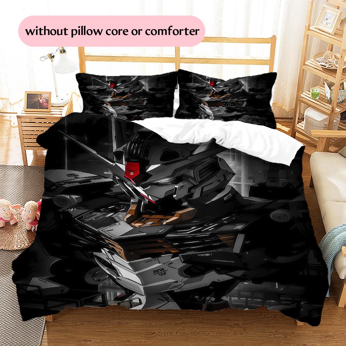 

White GundamPattern Bedding Quilt Set Home Decoration Gift (1 * duvet cover + 2 * pillowcase without core) 135x200cm