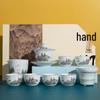 Celadon White Porcelain Tea Set with Gold Landscape: Complete Chinese Gaiwan Teapot and Teacup Set for Kung Fu Tea.