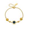 Gold Plated Roman Numeral Bead Bracelet, Dainty Adjustable Cable Chain with Black Onyx Charm for Women, Elegant Daily Jewelry