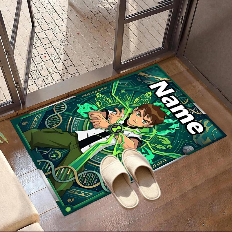 Custom Name Personalized Ben 10 Cartoon Print Carpet, Versatile Home Decor Rug, for Playroom, Apartment, Balcony, Entryway, Hallway Gift
