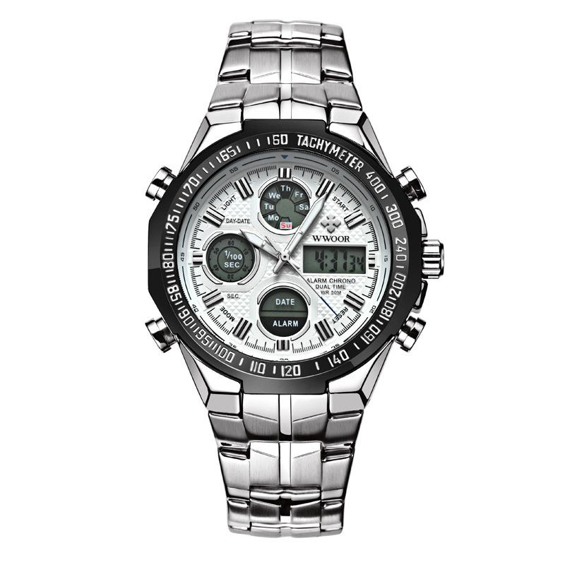 WWOOR Мужские спортивные часы Многофункциональные водонепроницаемые часы Часы с двойным дисплеем