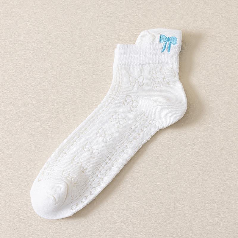 Women's Cute Japanese Style Bow Embroidery Mesh Ankle Socks