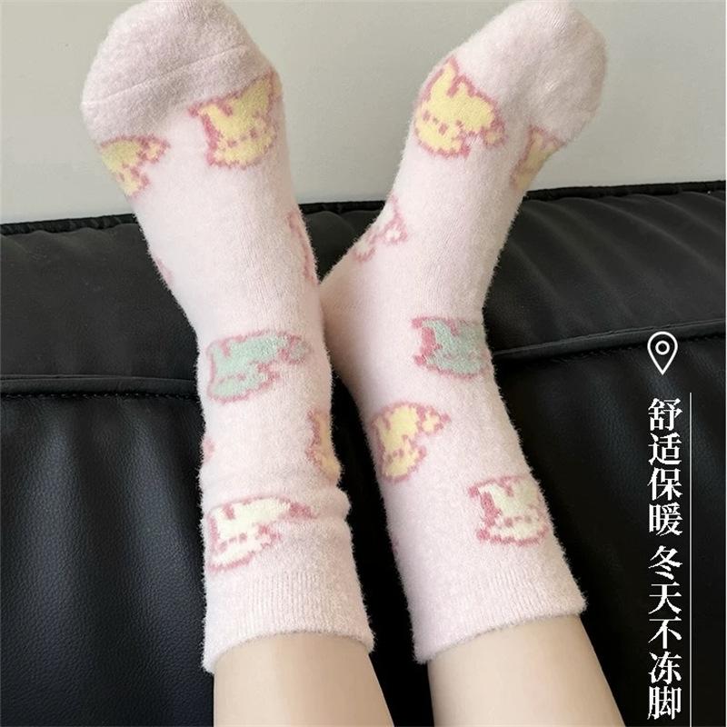 Female Autumn and Winter Thickened Warm Lovely Cartoon Pink Is The Moon Son Sleep In The Tube Pile Pile Cotton Socks