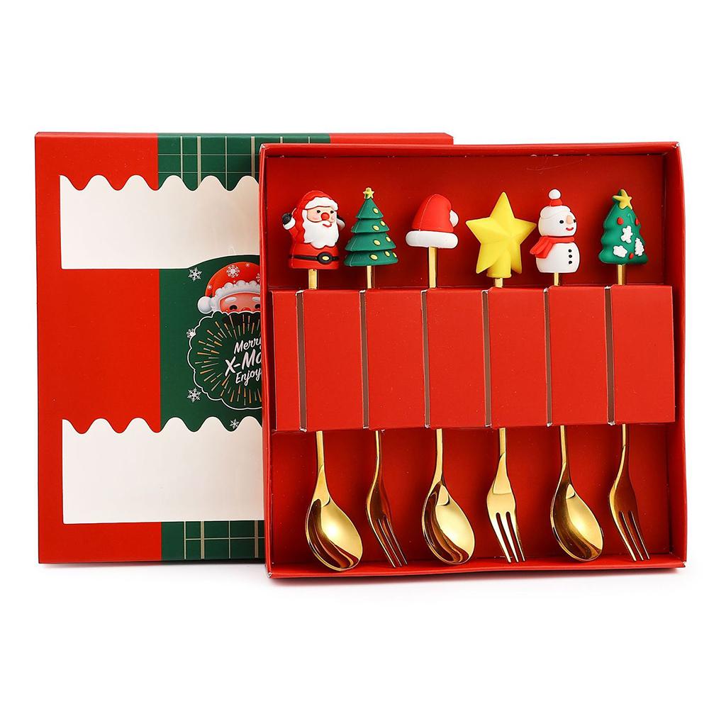 

4/6 шт. Год рождественских ложек и вилок, рождественские украшения для дома, рождественские подарки, рождественская посуда Navidad, декор для детских подарков 6pcs-08