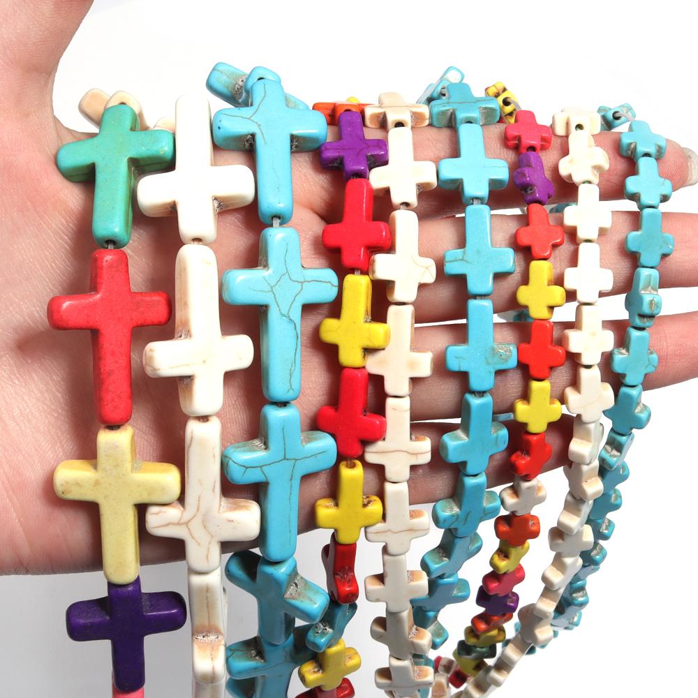 Natural Turquoise Stone Beads Colorful Cross Shape Loose Spacer Beads For Jewelry Making DIY Charm Bracelet Necklace Accessories
