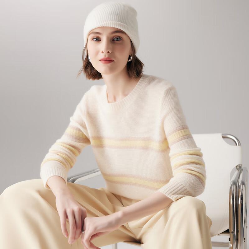 

Paluro Women s Pure Cashmere Striped Jacquard Pullover Sweater M