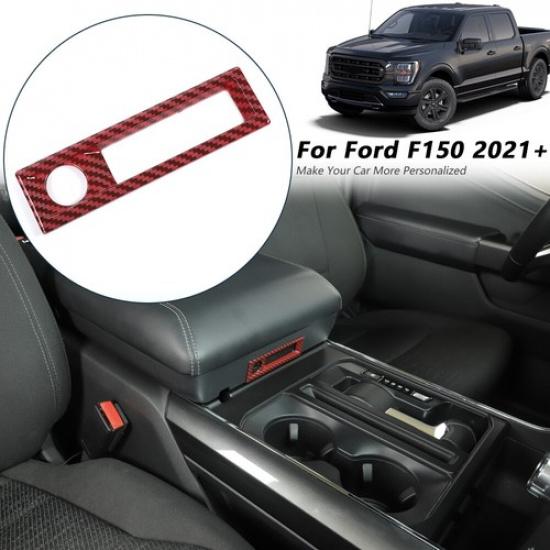 Central Armrest Box Switch Cover Trim Frame For Ford F150 2021+ Red Carbon Fiber