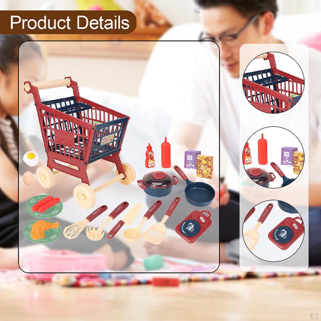 Kids Shopping Cart Trolley Play Set Pretend Early Learning Realistic Creative Simulation