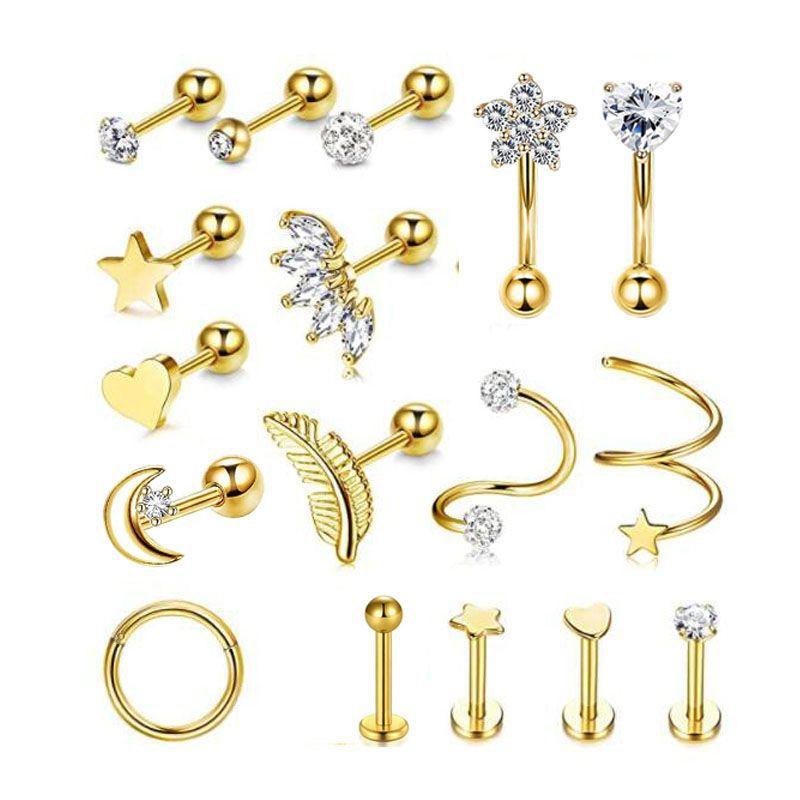 Stainless steel piercing accessories - simple heart-shaped ear clips, ear ring, and ear barb pins