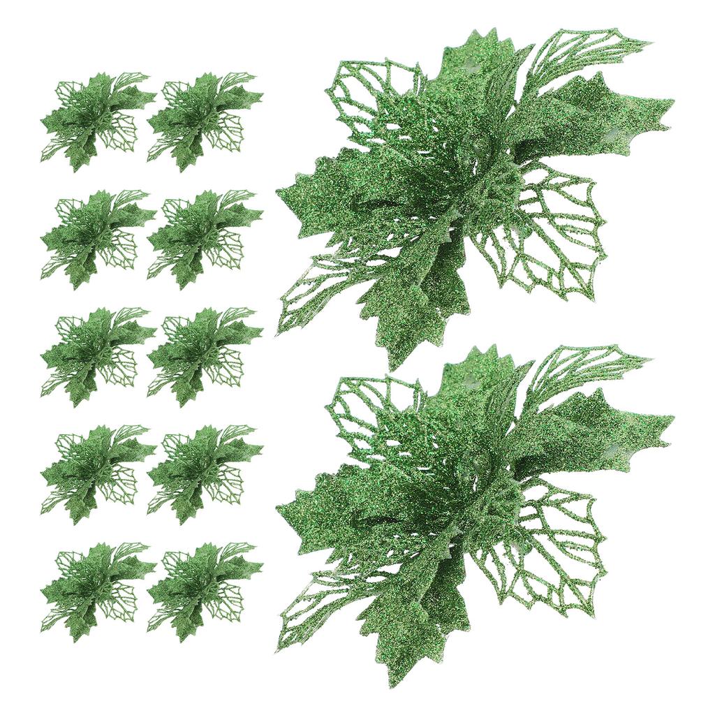 Red LED Lights Christmas Tree Garland Pendant Gold Tinsel Artificial Flowers Wreath Glitter Powder