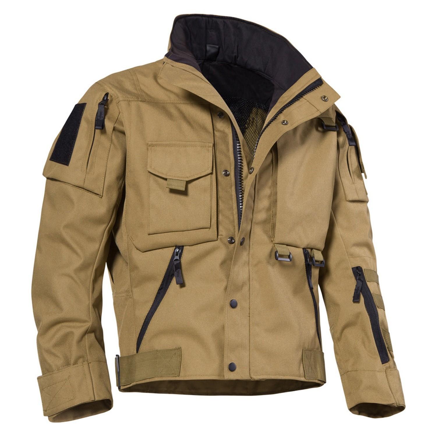 

Mens Casual Waterproof Hiking Jackets Tacti-cal Jacket Men Multi-pocket Hooded Outdoor Camping Coat S светло-коричневого