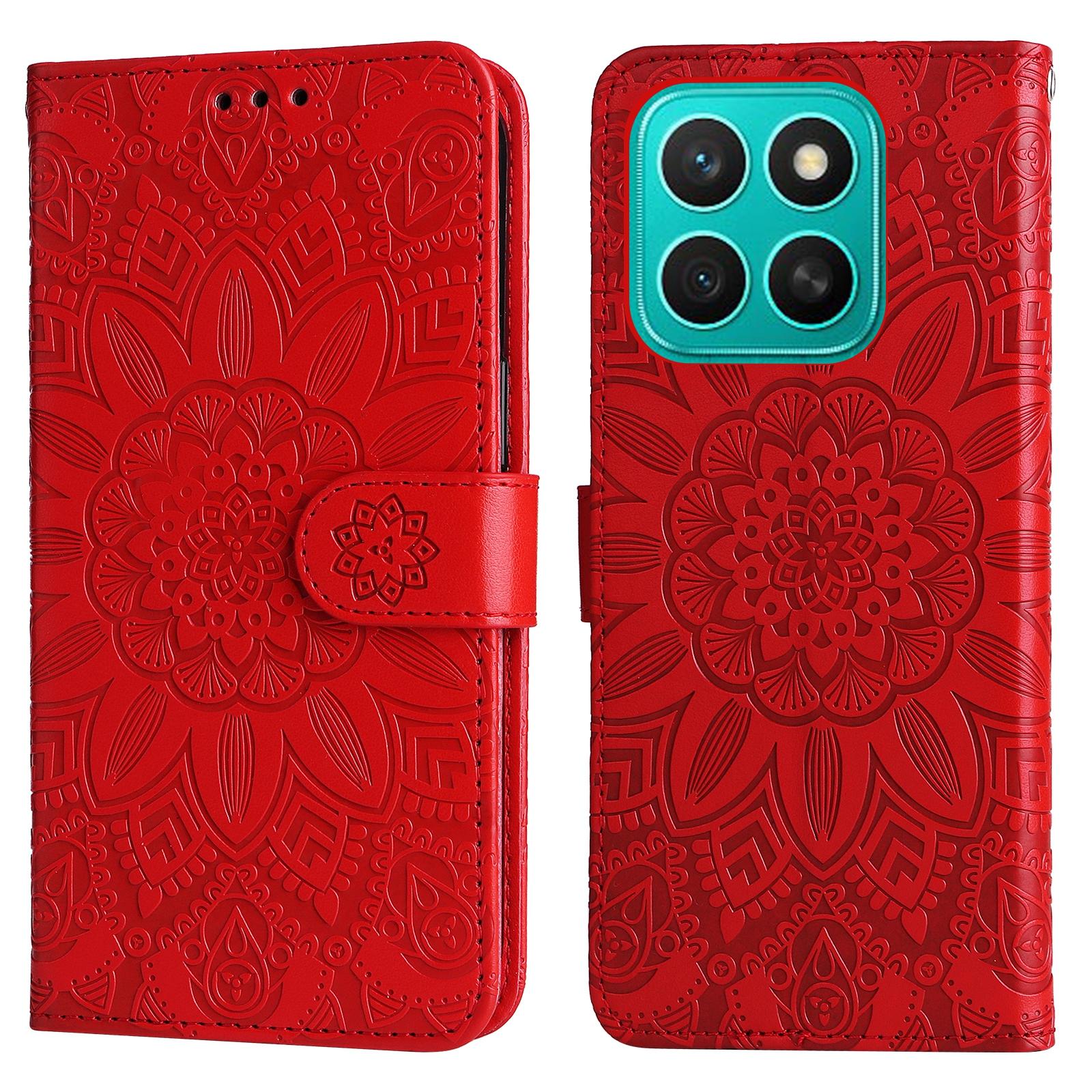 

Чохол для Honor X8c 4G Шкіряний гаманець з тисненням соняшника Чохол для телефону Red