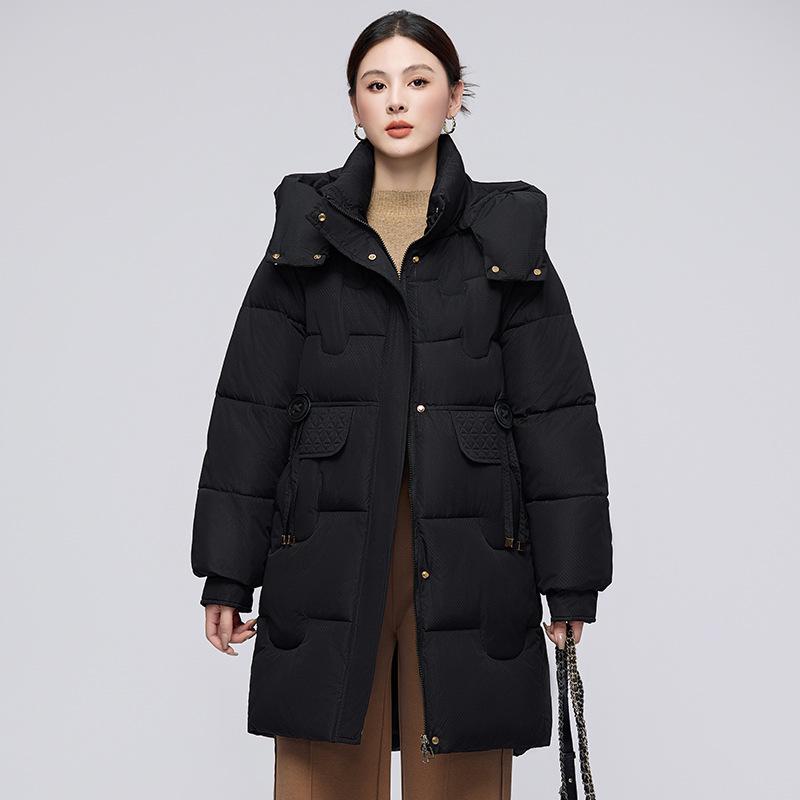 Women's Hooded Mid-Length Winter Cotton Coat: Thick, Cold-Proof, Fashionable Outerwear