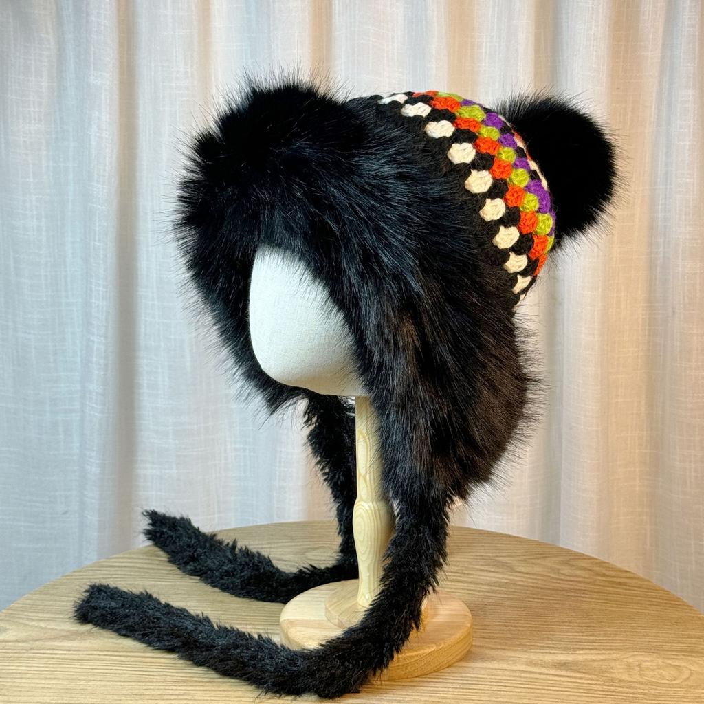 Winter Warm Lei Feng Hat for Women with Velvet Ear Protection Woolen Knitted Pullover Hat Outdoor Skiing Cold Wind and Cold Hat