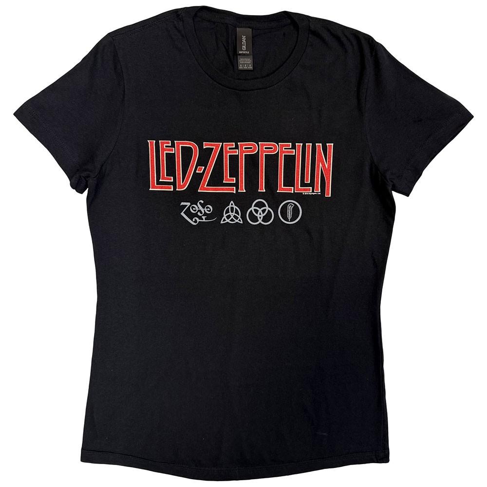 Led Zeppelin T Shirt Logo and Symbols New Official Womens Skinny Fit Black