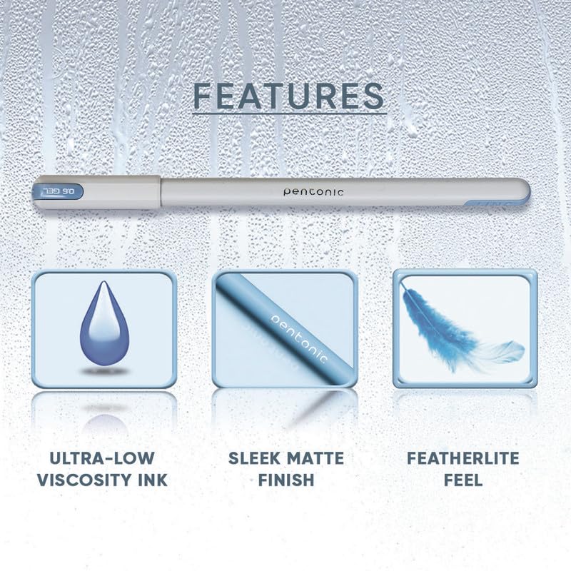 Pentonic Frost 0.6 Mm Refillable Gel Pen Pack of 1 X 10pcs| Black Ink | Pastel Grey Body | Smooth Writing for Office, Home & School