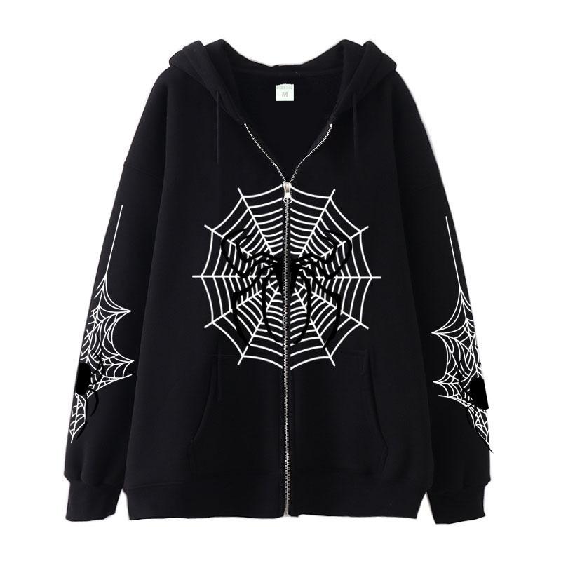 2023 Cross-border spider web zipper foreign trade sweater street tide spring and autumn hoodie American retro casual coat women