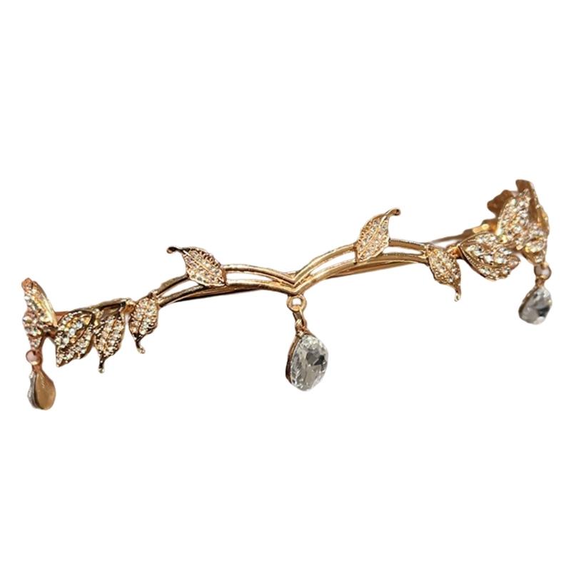 Sparkling Rhinestones Tassels Headbands with Leaf and Teardrop Design for Women Adjustable Size Lightweight Hair Accessory
