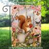 2D Flat, 1pc, 2D Flat Printing, Squirrel and Floral Garden Flag, Polyester Material, Multiple Sizes, Machine Washable and Durable for Outdoor Use. Sui