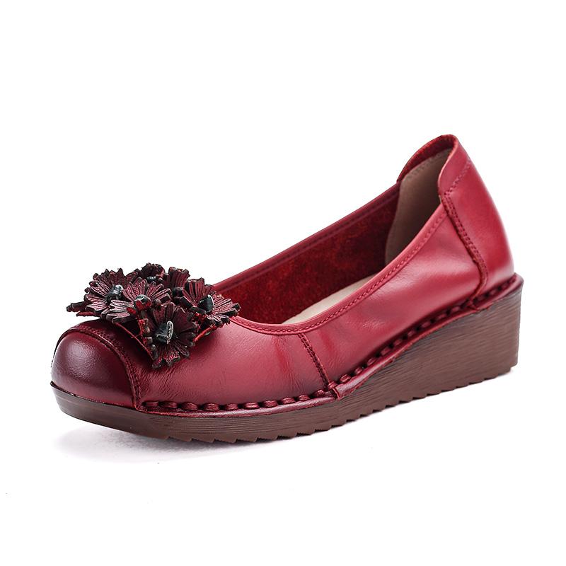 

Модная винтажная обувь на танкетке ручной работы для зрелых дам, балетки из натуральной кожи, женские слипоны, обувь легкой посадки, мокасины для пожилой женщины 35