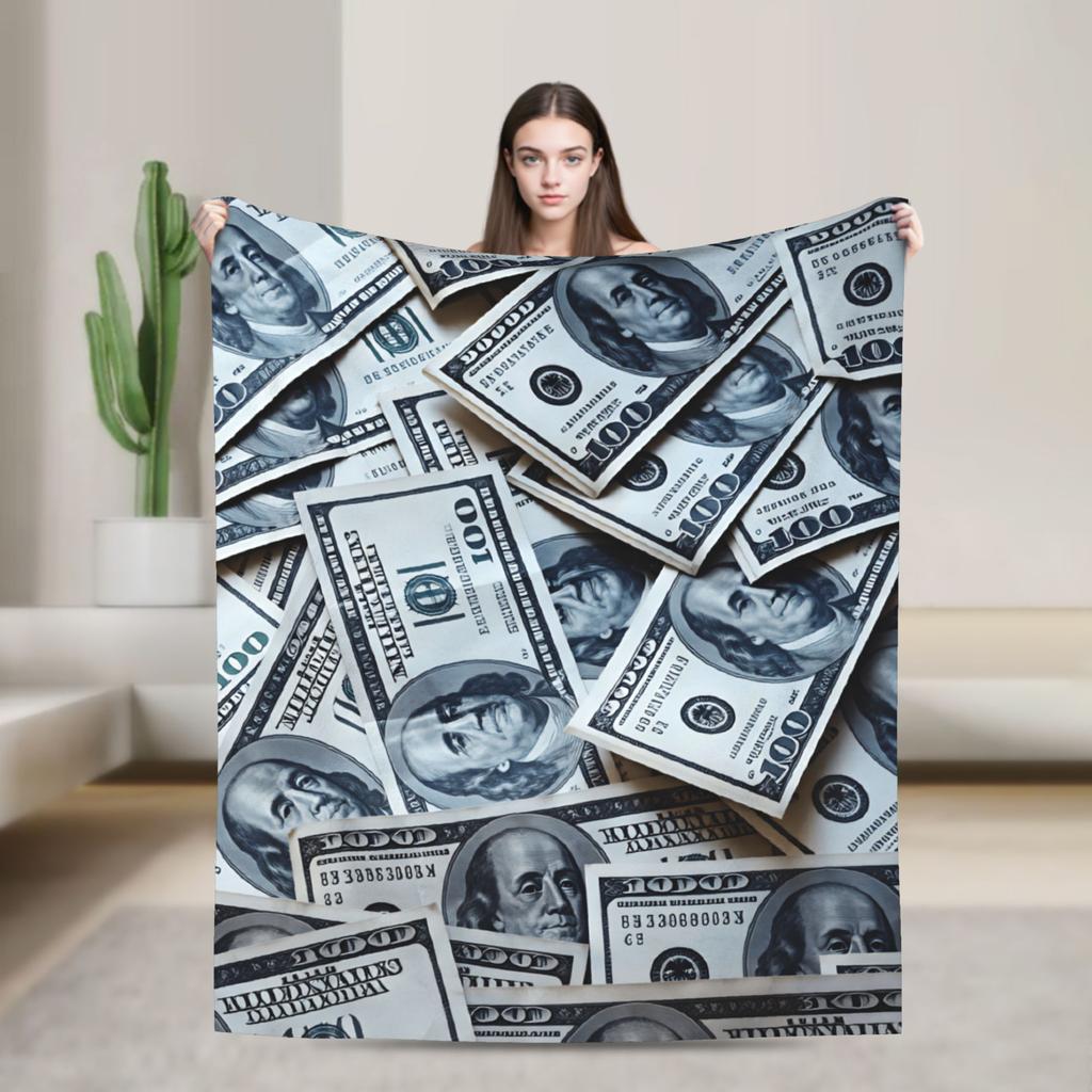 One Hundred Dollar Bills Warm Soft Blanket Funny Travel Office Throw Blanket Couch Chair Flannel Bedspread Sofa Bed Cover