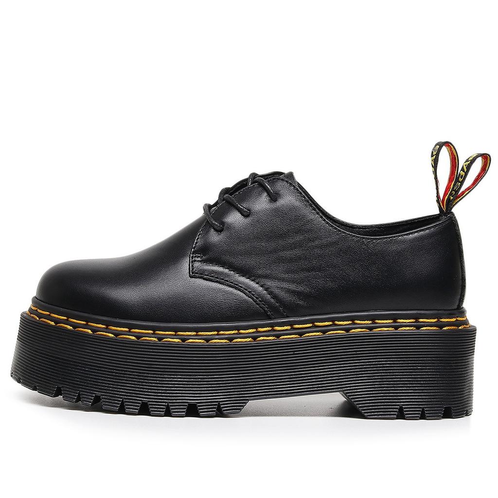 thick-soled hole double-line Martin shoes women's low-top, leather round-headed casual student muffin-bottom short boots women