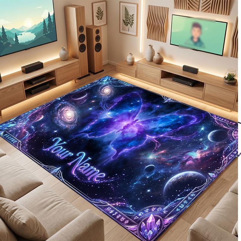 Butterfly Theme Crystal Velvet Floor Rug Personalized Custom Name Text Warm Carpet Home Decoration