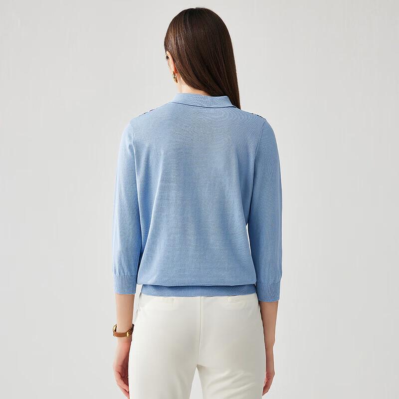 Women's Printed Mulberry Silk Blend 3/4 Sleeve Polo Knit Top