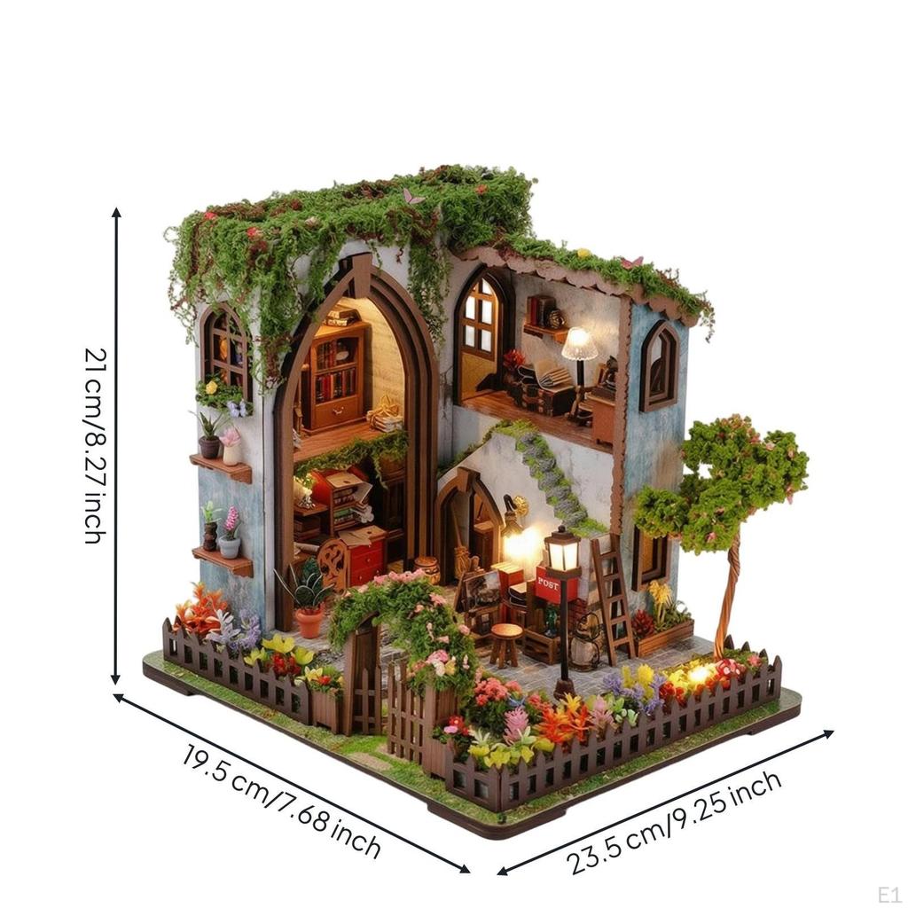 Miniature House Kit with LED Lights Handcrafted DIY Model Detailed Dollhouse for