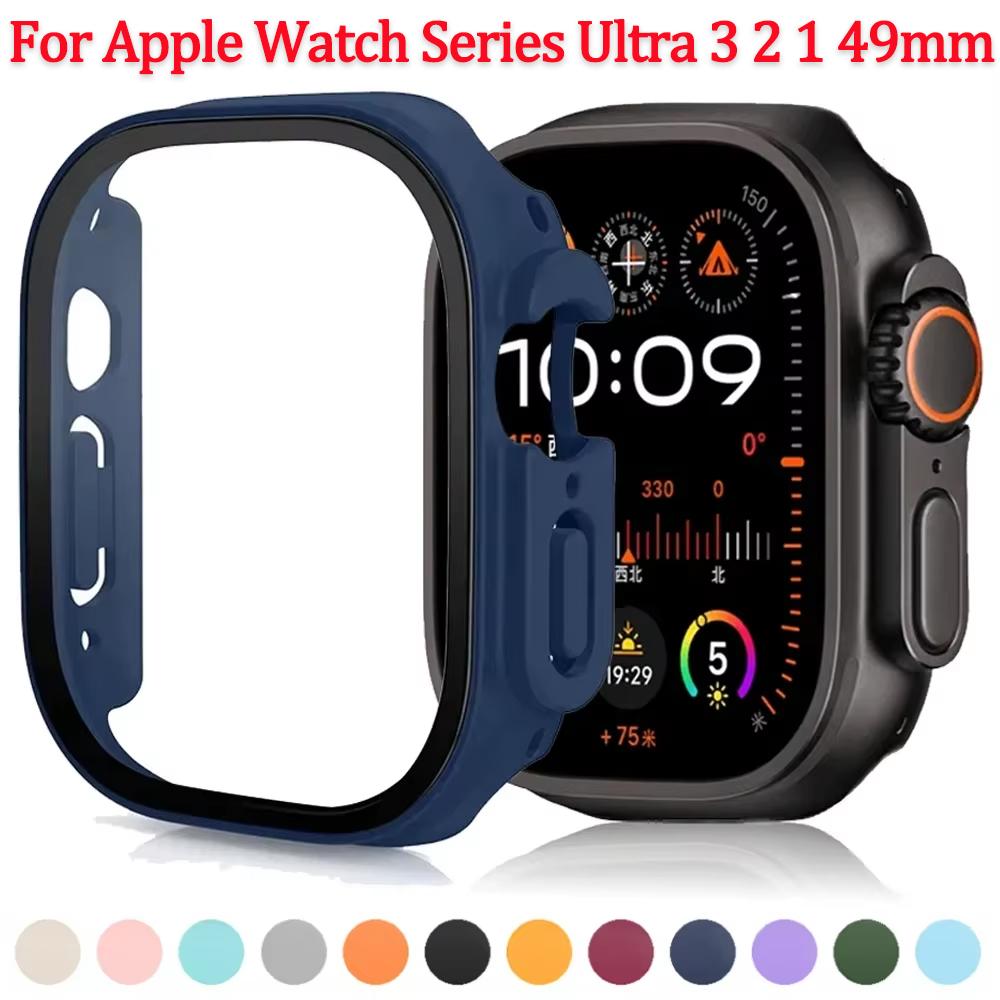 Tempered Glass+Cover For Apple Watch Ultra 3 2 1 49mm PC Bumper Screen Protector Case for iWatch Series Ultra 3 49mm Accessories