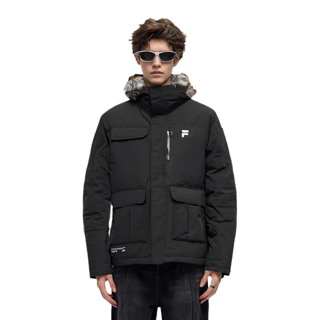 Fila Fusion Trendy Long Fashion Loose Hooded Warm Down Jacket Men outerwear Deep-Black T11M241916F-BK