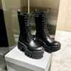 Fashion Metal Thick Bottom Mid Calf Boots Dark Rock Punk Belt Buckle Round Toe Height Increase Lace-up Zipper Fashion Women Shoes Newest