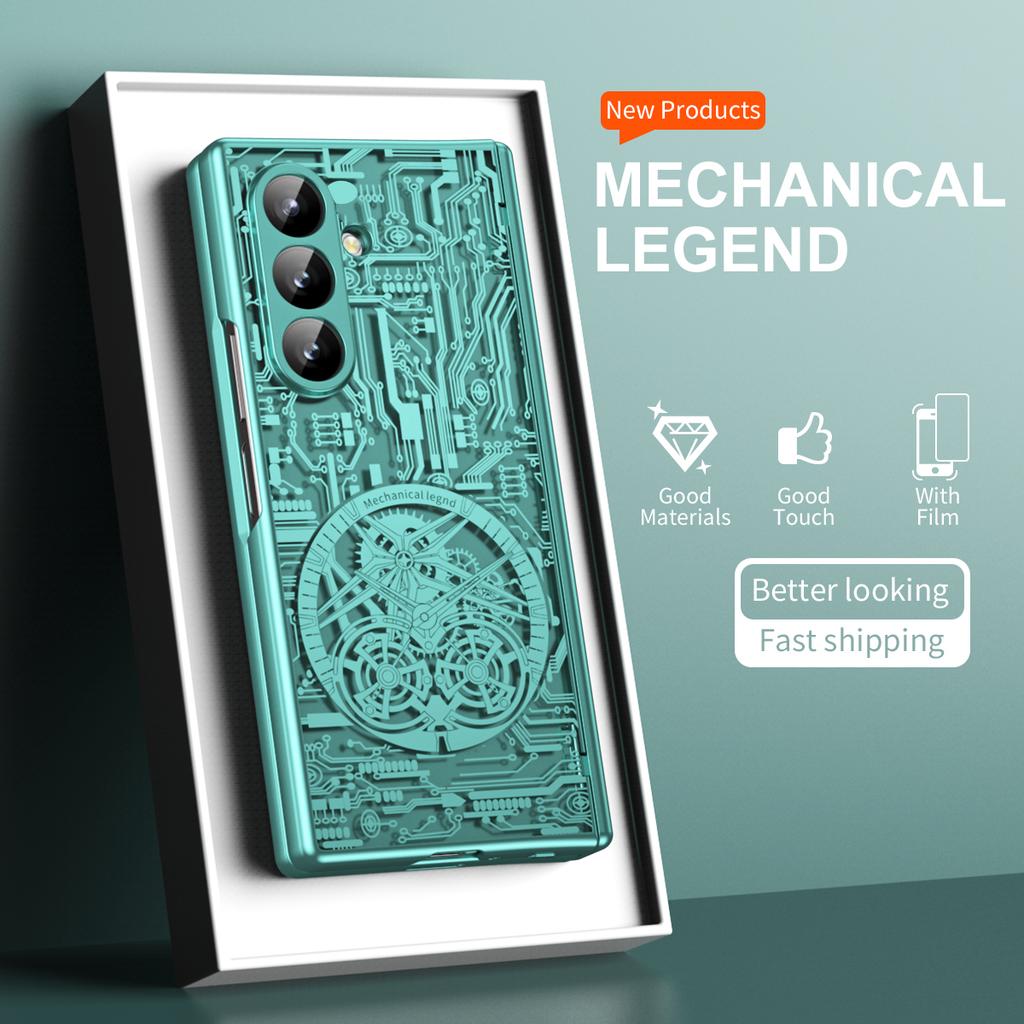 Luxuriöse mechanische Legendenplattierung Hülle für Samsung Galaxy Z Fold 7 6 5 4 3 Handyhülle Scharnier Faltbar mit Frontscheiben-Schutzfolie