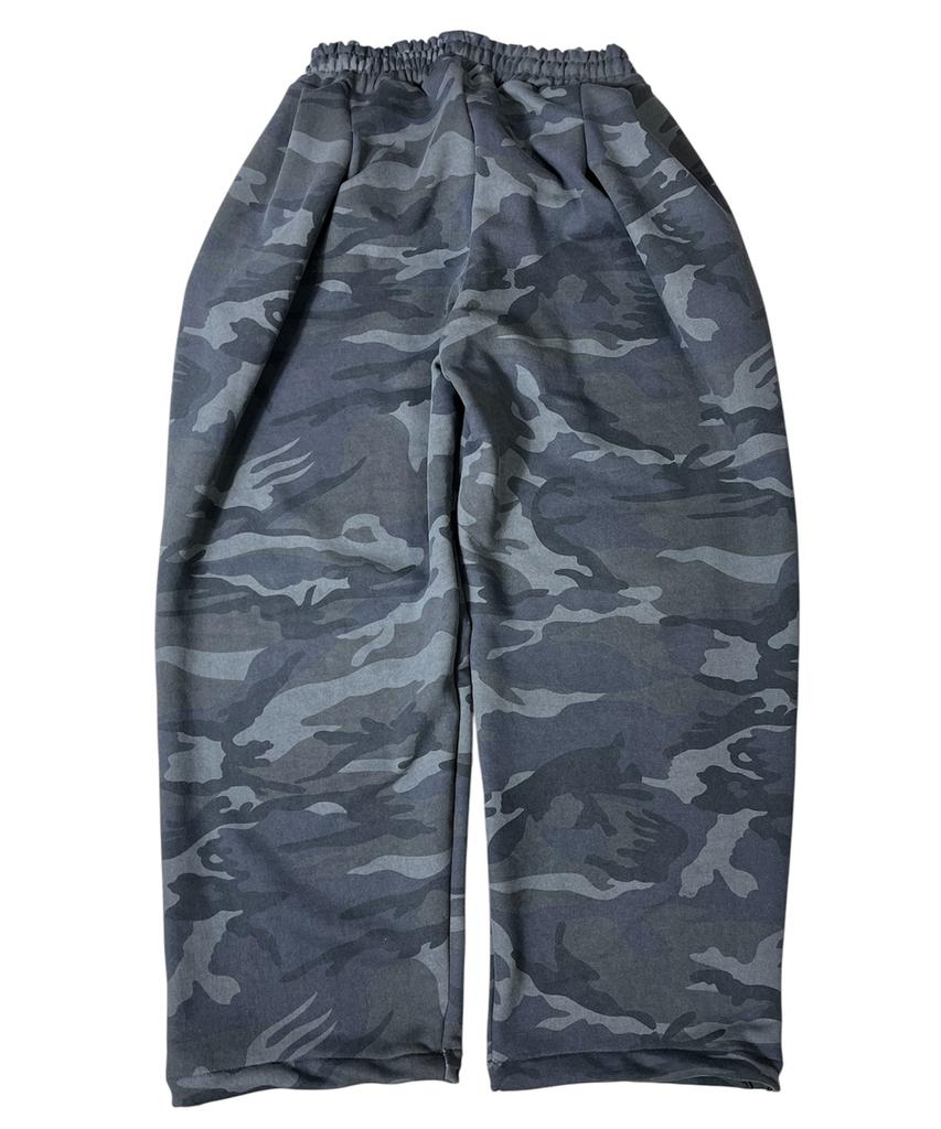 SK8ER ROCK Cut Off Camouflage Sweat Wide Pants ((Gray))