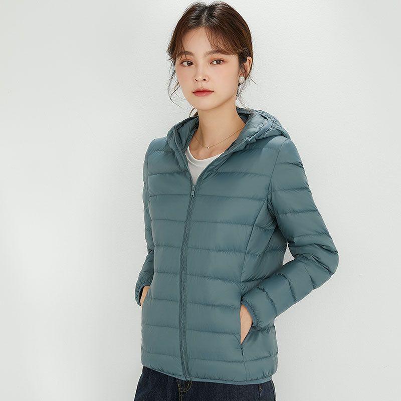 Womens Lightweight Hooded Short Down Jacket 91% White Duck Fill Regular Fit Casual Office Wear
