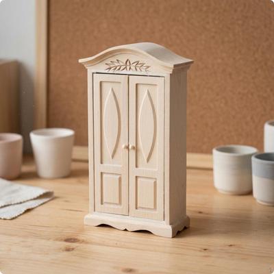 1:12er Maßstab Schrank Handgeschnitzter Puppenhaus Kleiderschrank Unlackiertes Holz Mini für Modellbauer