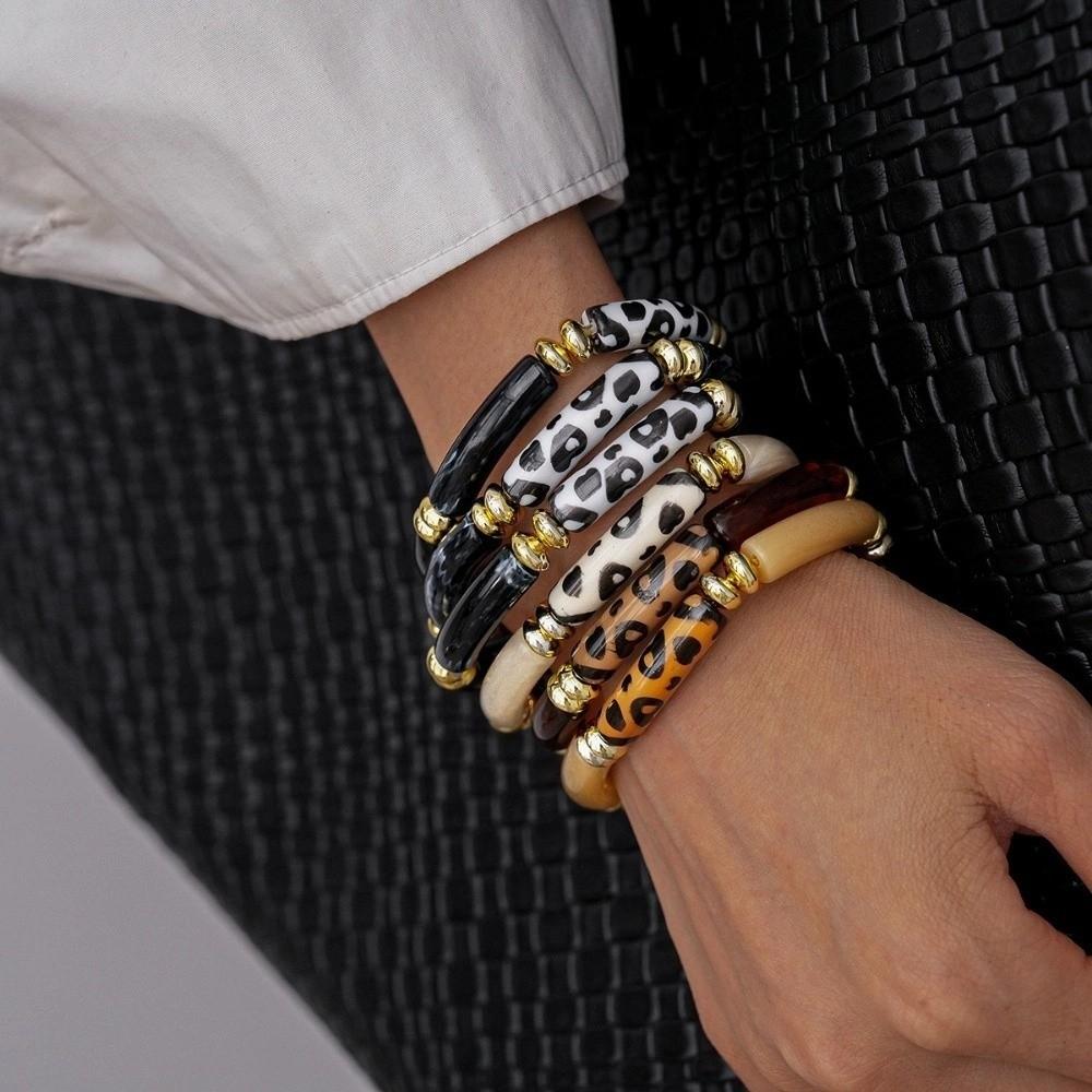 Leopard Print Leopard Acrylic Bracelets Acrylic Curved Tube Bangle Boho Acrylic Bracelets  Girls