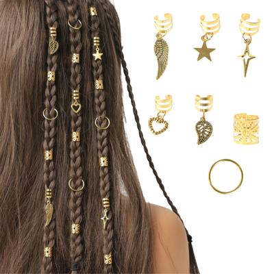 90ks Alloy Braid Prsten do vlasů Prsten do vlasů Dreadlock - Vlasové doplňky ve stylu Hippie Šperky do vlasů Loc na copánky pro dívky a ženy